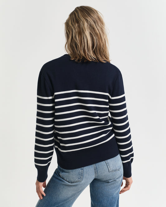 EVENING BLUE, STRIPED COTTON CARDIGAN, BACK-VIEW BY GANT AU.
