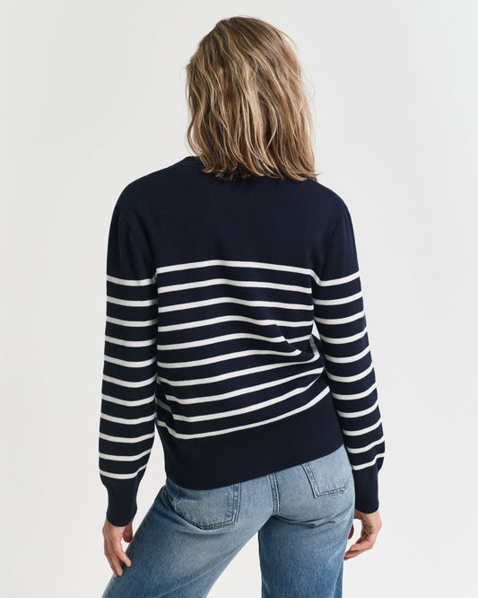 EVENING BLUE, STRIPED COTTON CARDIGAN, BACK-VIEW BY GANT AU.