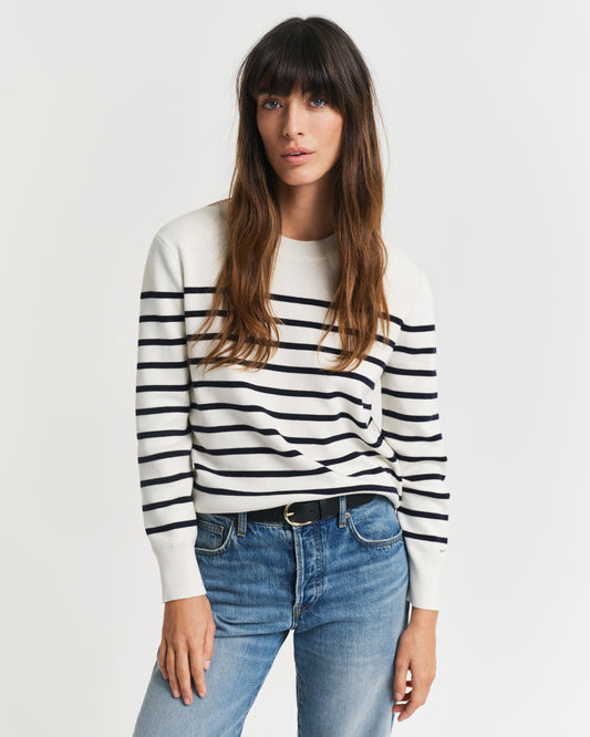 EGGSHELL, STRIPED COTTON C-NECK, FRONT-VIEW BY GANT AU.