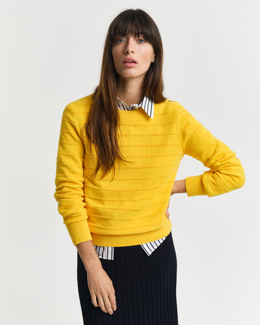 DAFFODIL YELLOW, TEXTURED COTTON C-NECK, FRONT-VIEW BY GANT AU.