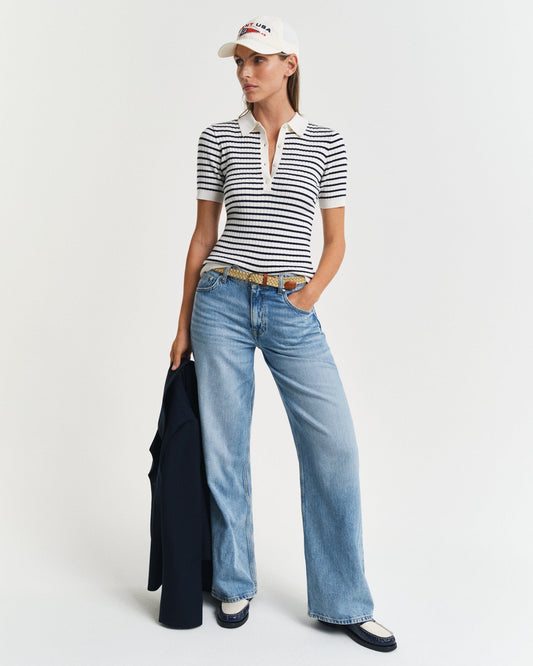 EVENING BLUE, RIB KNIT STRIPED SS RUGGER BY GANT AU.