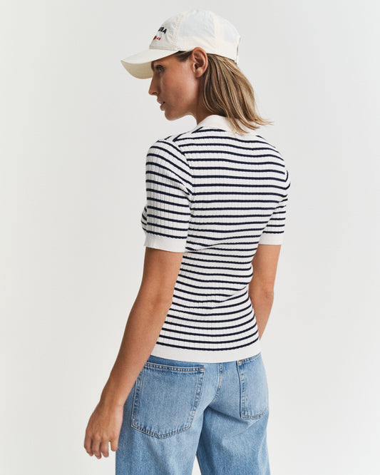 EVENING BLUE, RIB KNIT STRIPED SS RUGGER, BACK-VIEW BY GANT AU.