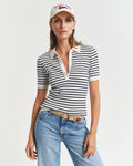 EVENING BLUE, RIB KNIT STRIPED SS RUGGER, FRONT-VIEW BY GANT AU.