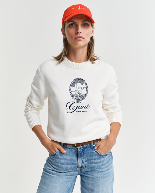 EGGSHELL, GRAPHIC COTTON C-NECK, FRONT-VIEW BY GANT AU.