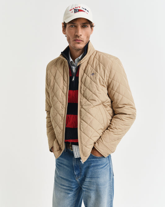 DARK KHAKI, QUILTED WINDCHEATER, FRONT-VIEW BY GANT AU.