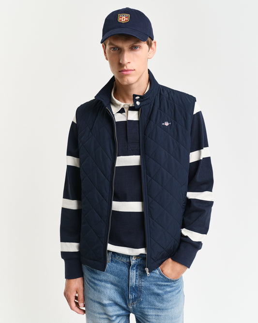 EVENING BLUE, QUILTED WINDCHEATER VEST, FRONT-VIEW BY GANT AU.
