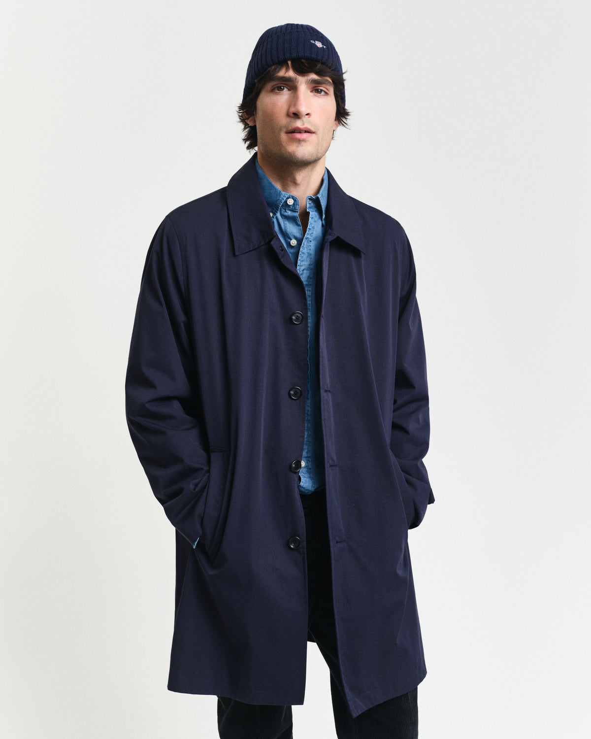 EVENING BLUE, COTTON CAR COAT, FRONT-VIEW BY GANT AU.
