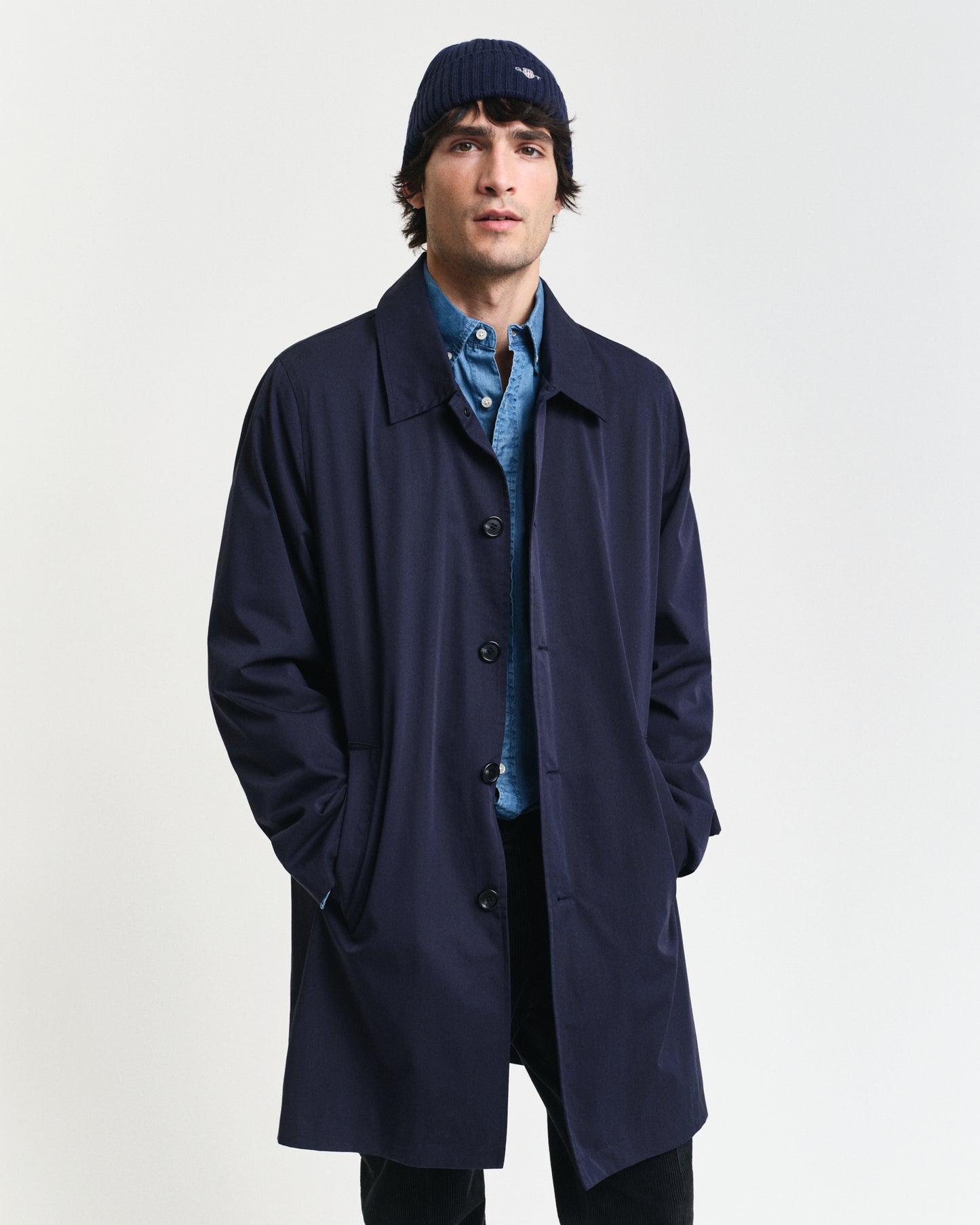 EVENING BLUE, COTTON CAR COAT, FRONT-VIEW BY GANT AU.