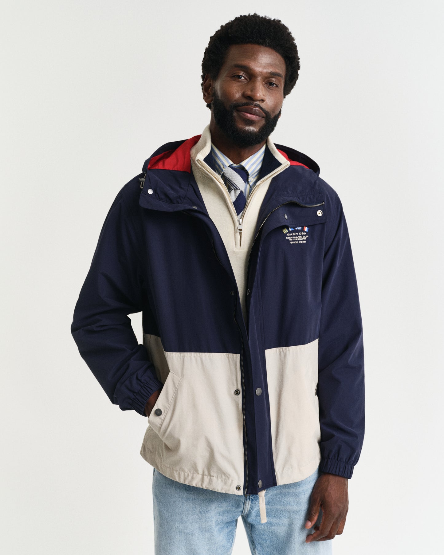 CLASSIC BLUE, BLOCKED WINDSHIELDER JACKET, FRONT-VIEW BY GANT AU.