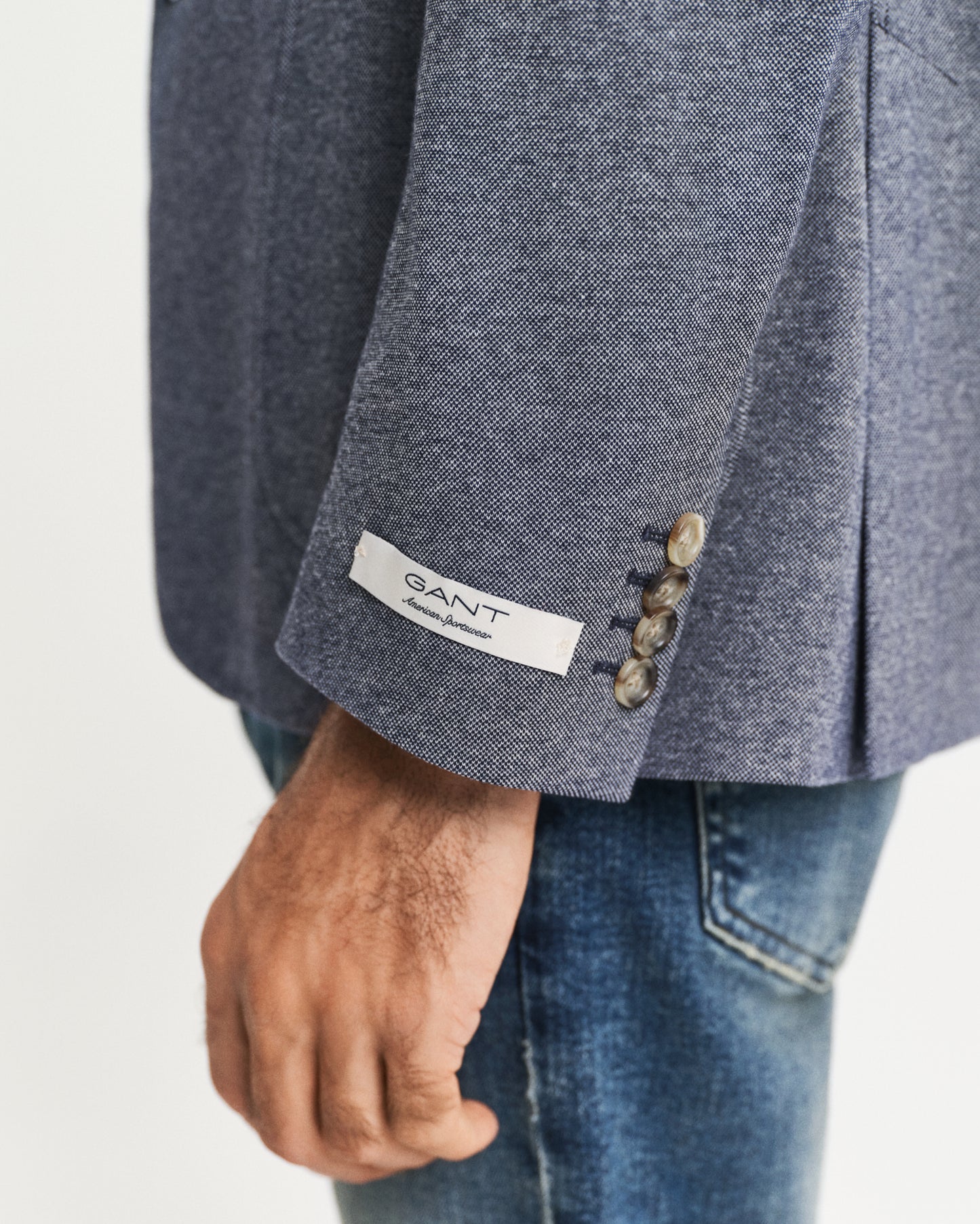 EVENING BLUE, SLIM TWO-TONE JERSEY BLAZER, CLOSE-UP BY GANT AU.