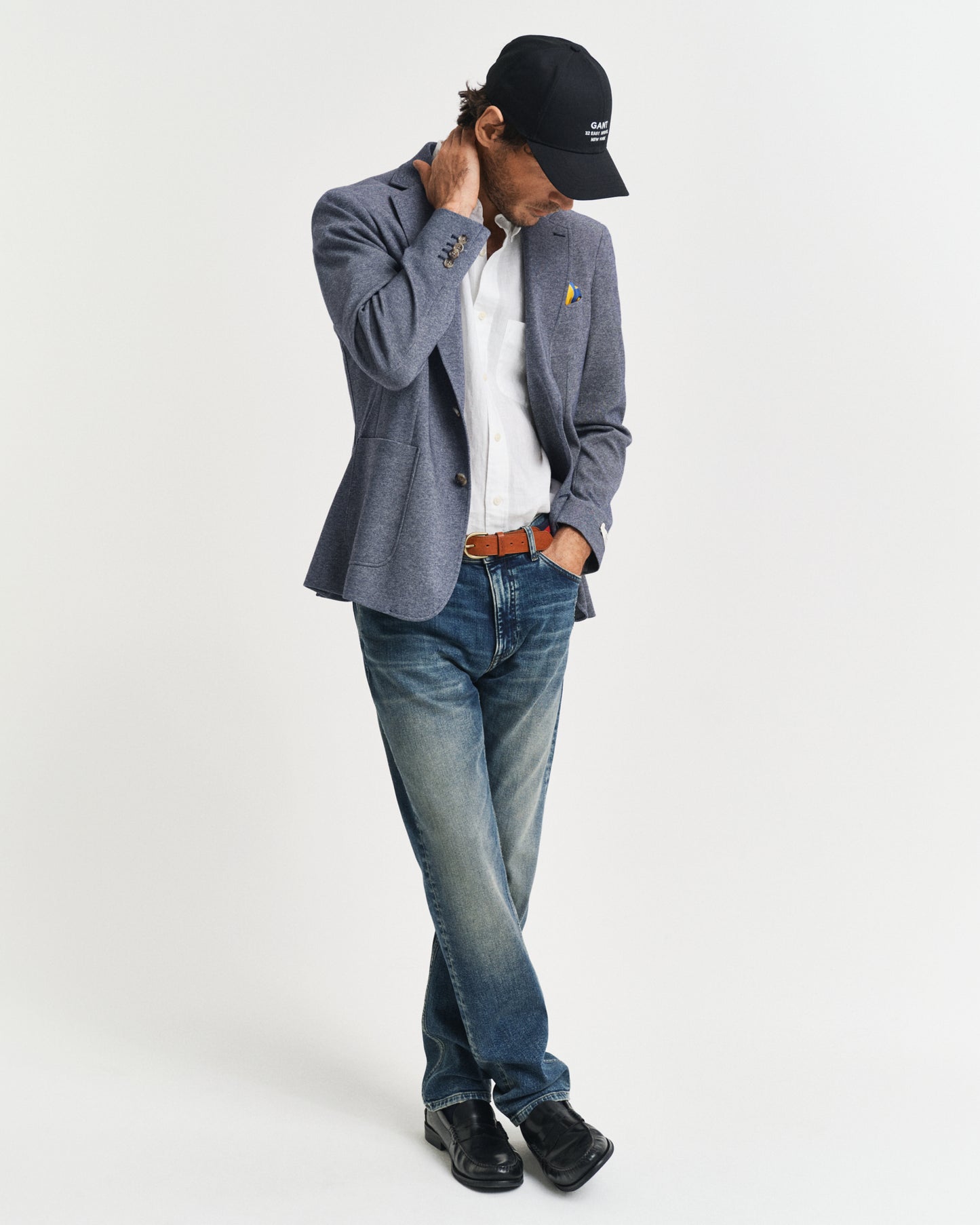 EVENING BLUE, SLIM TWO-TONE JERSEY BLAZER BY GANT AU.