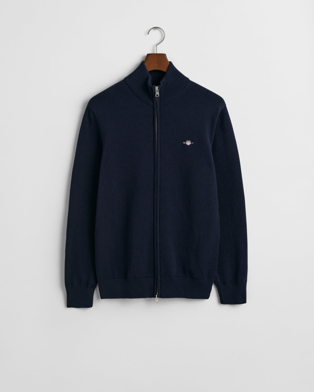 EVENING BLUE, CASUAL COTTON ZIP CARDIGAN, FLAT-LAY BY GANT AU.
