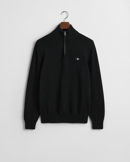 BLACK, CASUAL COTTON HALF ZIP, FLAT-LAY BY GANT AU.