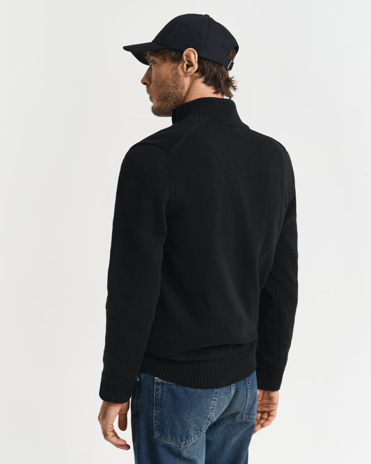 BLACK, CASUAL COTTON HALF ZIP, BACK-VIEW BY GANT AU.