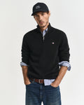 BLACK, CASUAL COTTON HALF ZIP, FRONT-VIEW BY GANT AU.