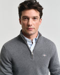 DARK GREY MELANGE, CASUAL COTTON HALF ZIP, CLOSE-UP BY GANT AU.