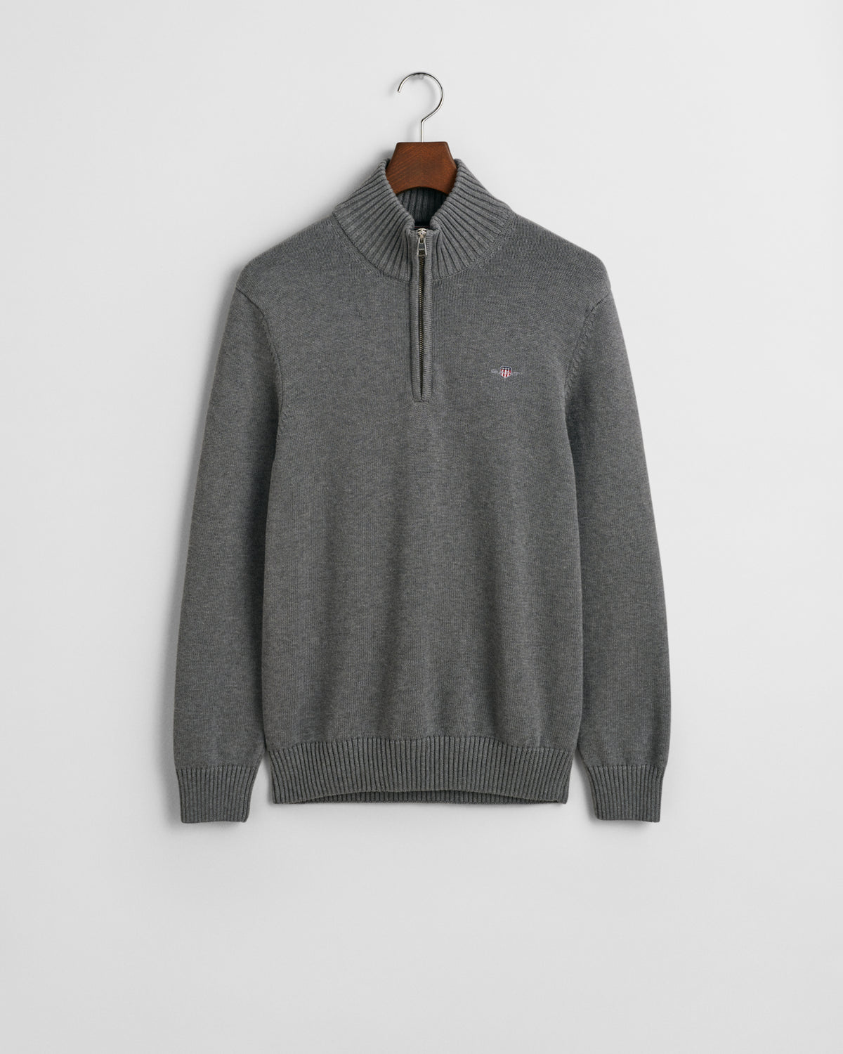 DARK GREY MELANGE, CASUAL COTTON HALF ZIP, FLAT-LAY BY GANT AU.