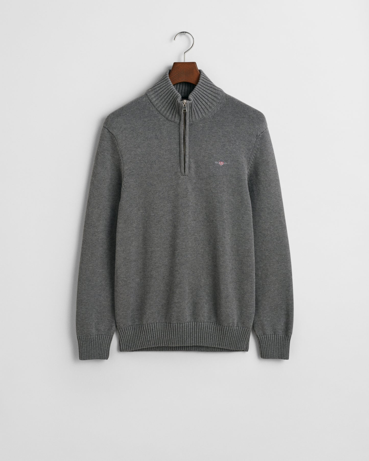 DARK GREY MELANGE, CASUAL COTTON HALF ZIP, FLAT-LAY BY GANT AU.