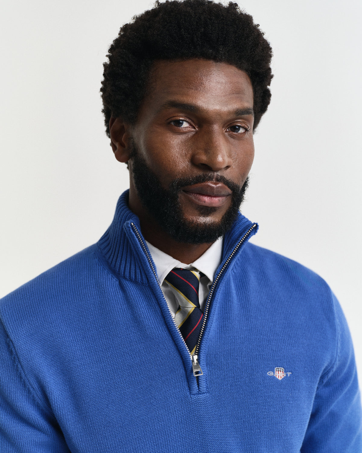 RICH BLUE, CASUAL COTTON HALF ZIP, CLOSE-UP BY GANT AU.