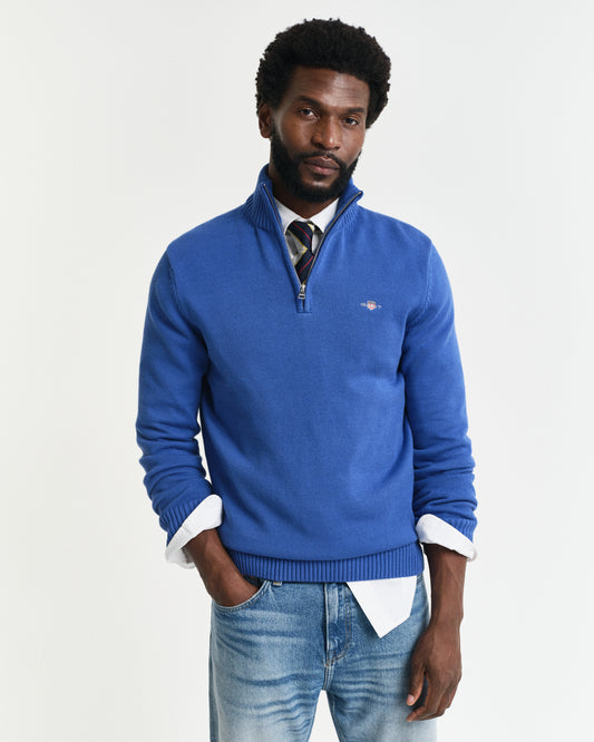 RICH BLUE, CASUAL COTTON HALF ZIP, FRONT-VIEW BY GANT AU.