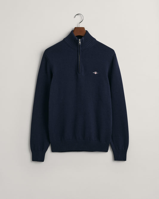 EVENING BLUE, CASUAL COTTON HALF ZIP BY GANT AU.