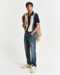EVENING BLUE, COLOR BLOCKED COTTON SS POLO BY GANT AU.