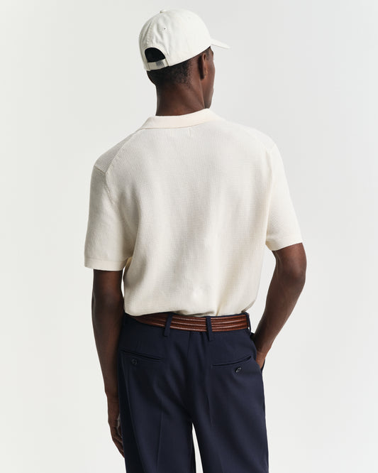 CREAM, MICRO TEXTURED COTTON SS POLO, BACK-VIEW BY GANT AU.