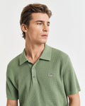 KALAMATA GREEN, MICRO TEXTURED COTTON SS POLO, CLOSE-UP BY GANT AU.