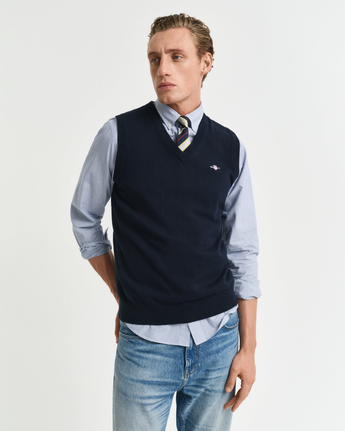 EVENING BLUE, CLASSIC COTTON SLIPOVER, FRONT-VIEW BY GANT AU.