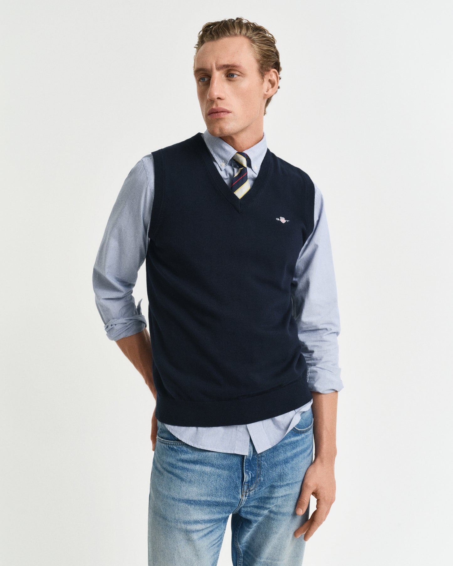EVENING BLUE, CLASSIC COTTON SLIPOVER, FRONT-VIEW BY GANT AU.