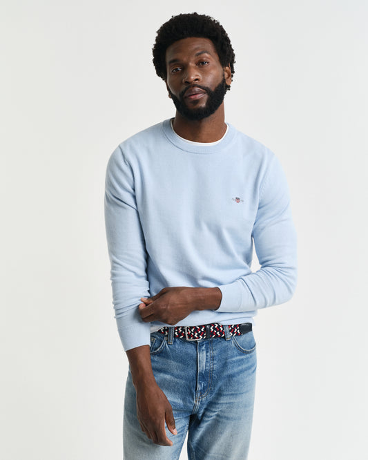 FRESH BLUE, CLASSIC COTTON C-NECK, FRONT-VIEW BY GANT AU.