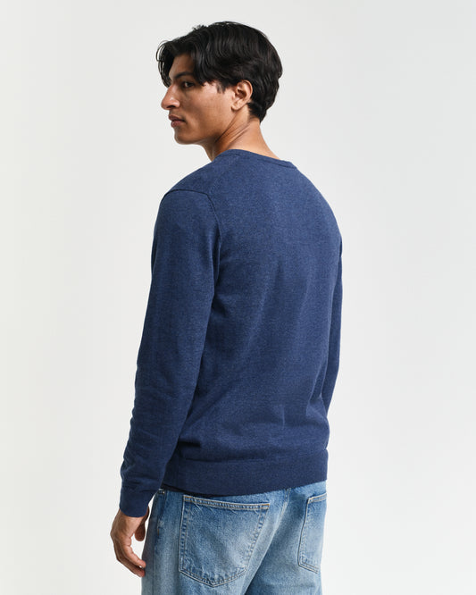 DK JEANSBLUE MELANGE, CLASSIC COTTON V-NECK, BACK-VIEW BY GANT AU.