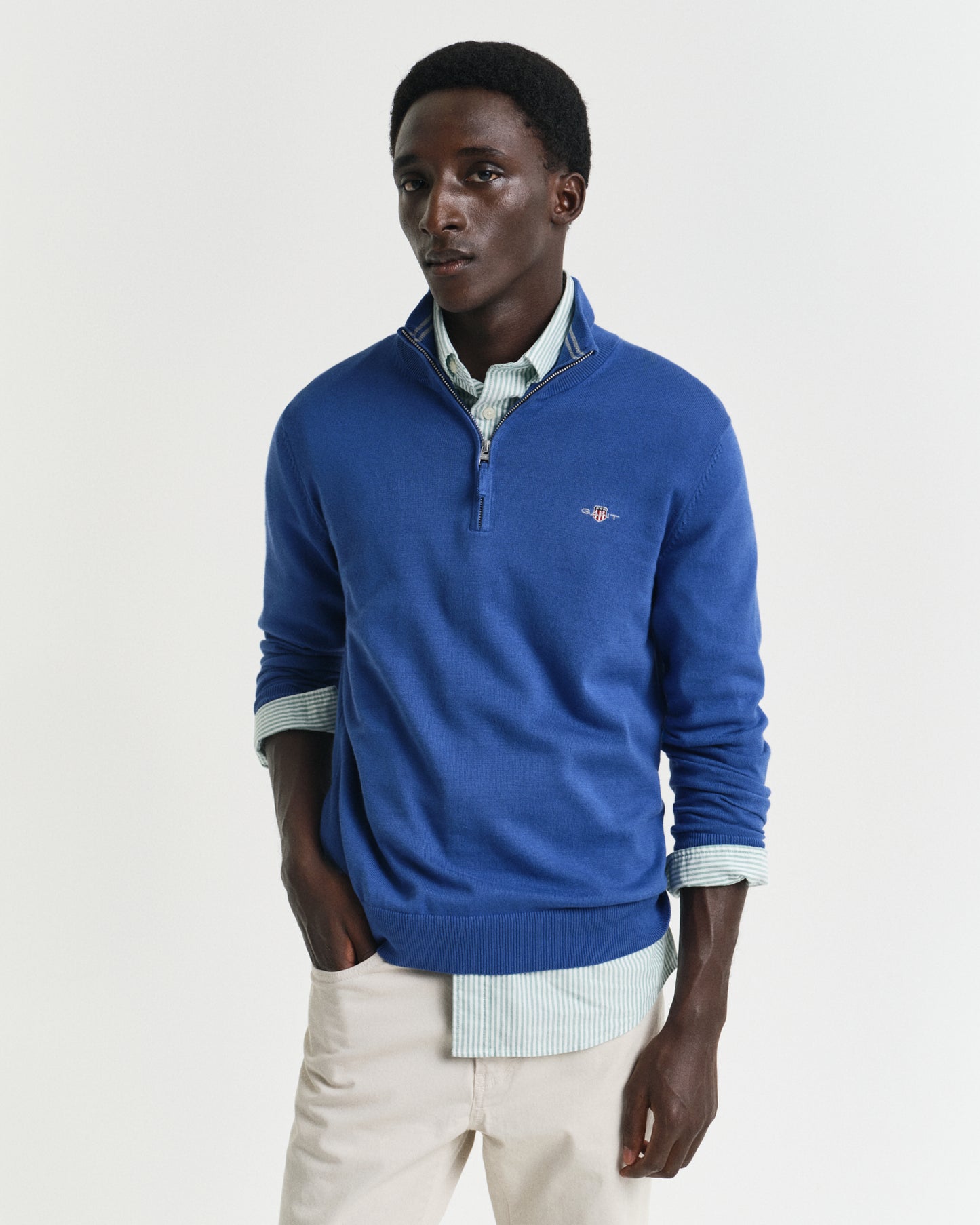 RICH BLUE, CLASSIC COTTON HALF ZIP, FRONT-VIEW BY GANT AU.