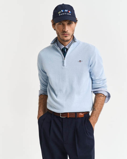 FRESH BLUE, CLASSIC COTTON HALF ZIP, FRONT-VIEW BY GANT AU.