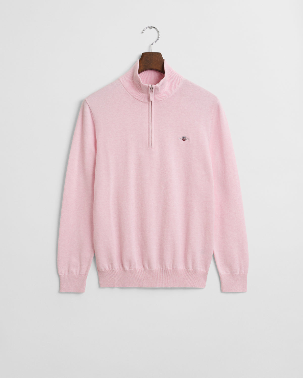 LIGHT PINK MELANGE, CLASSIC COTTON HALF ZIP, FRONT-VIEW BY GANT AU.