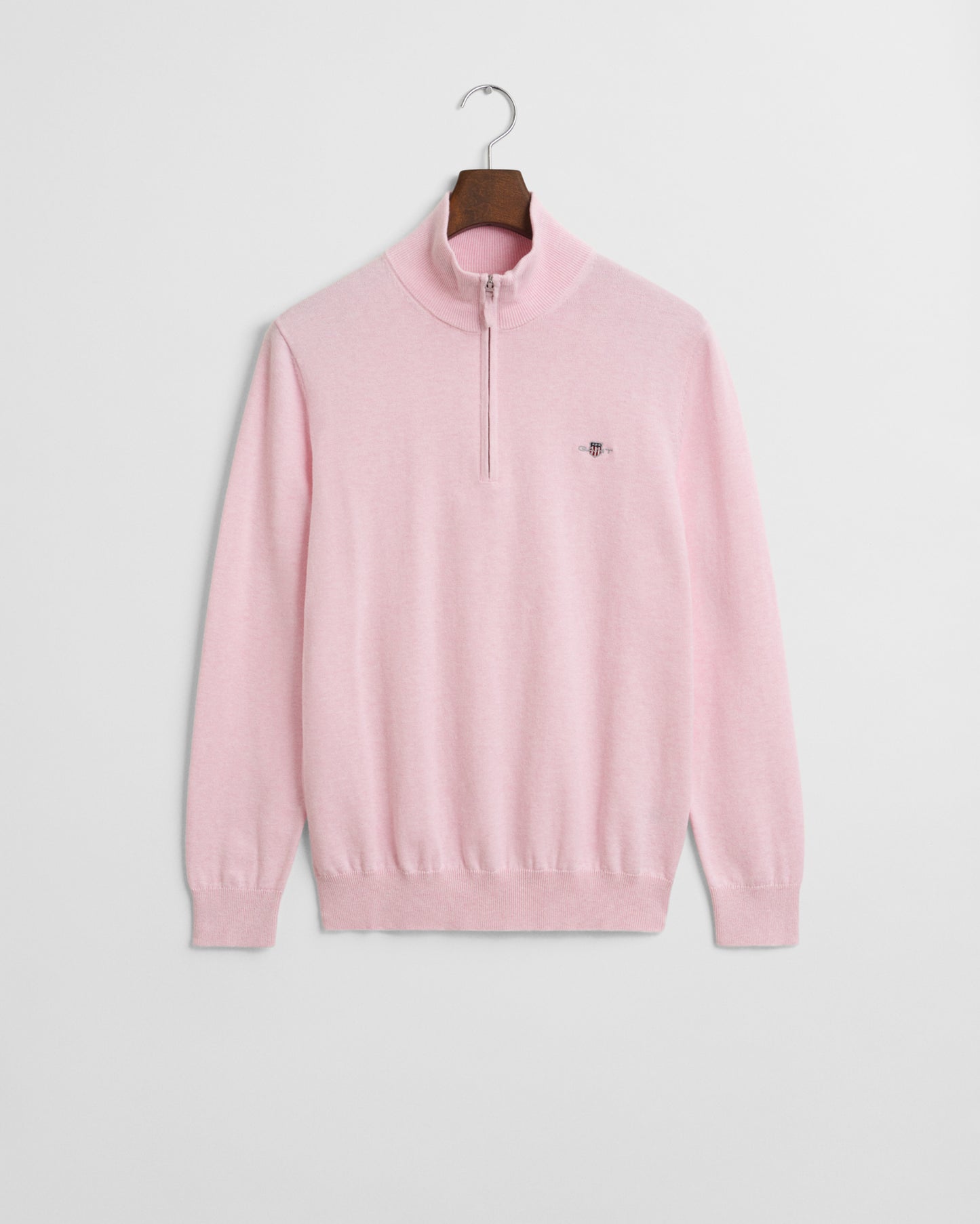 LIGHT PINK MELANGE, CLASSIC COTTON HALF ZIP, FRONT-VIEW BY GANT AU.