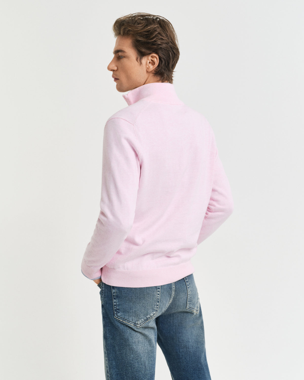 LIGHT PINK MELANGE, CLASSIC COTTON HALF ZIP, BACK-VIEW BY GANT AU.