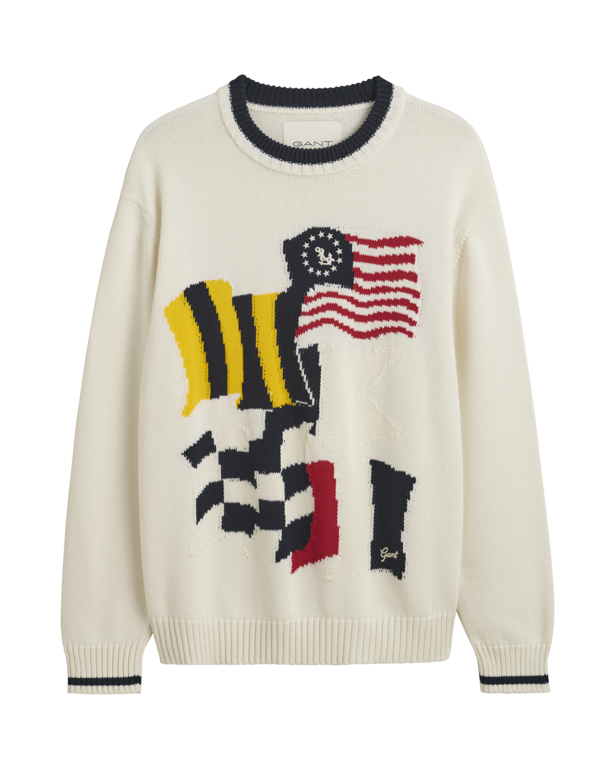 Flag Intarsia Cotton Crew Neck Sweater