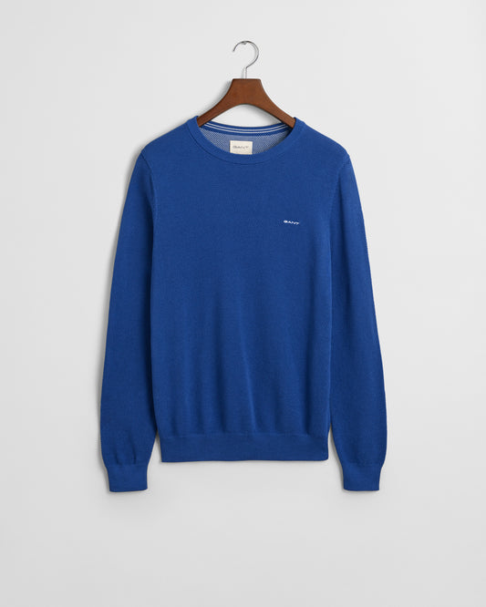 RICH BLUE, COTTON PIQUE C-NECK BY GANT AU.