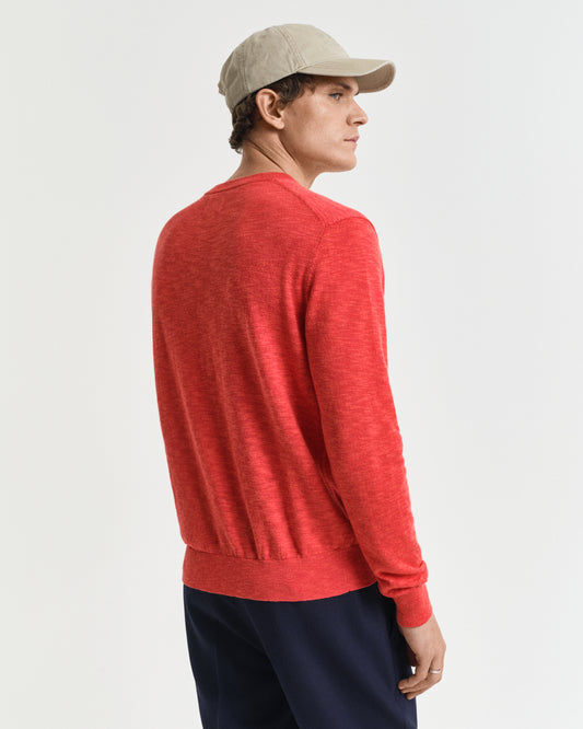 BRICK RED, LINEN BLEND C-NECK, BACK-VIEW BY GANT AU.