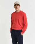 BRICK RED, LINEN BLEND C-NECK, FRONT-VIEW BY GANT AU.