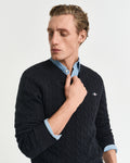 BLACK, COTTON CABLE C-NECK, CLOSE-UP BY GANT AU.