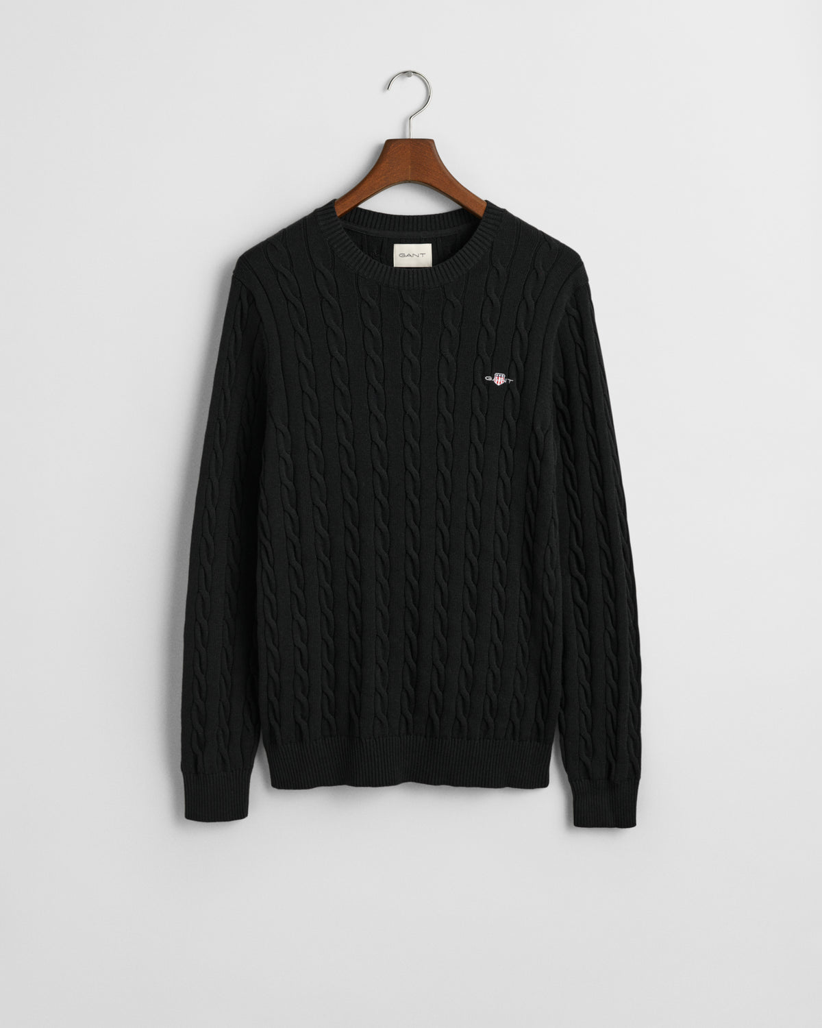 BLACK, COTTON CABLE C-NECK, FLAT-LAY BY GANT AU.