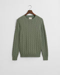 KALAMATA GREEN, COTTON CABLE C-NECK, FLAT-LAY BY GANT AU.