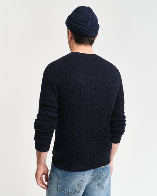 EVENING BLUE, COTTON CABLE C-NECK, BACK-VIEW BY GANT AU.