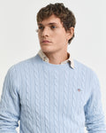 FRESH BLUE, COTTON CABLE C-NECK, CLOSE-UP BY GANT AU.