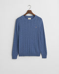 DENIM BLUE MELANGE, COTTON CABLE C-NECK, FLAT-LAY BY GANT AU.