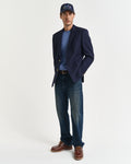 DENIM BLUE MELANGE, COTTON CABLE C-NECK BY GANT AU.