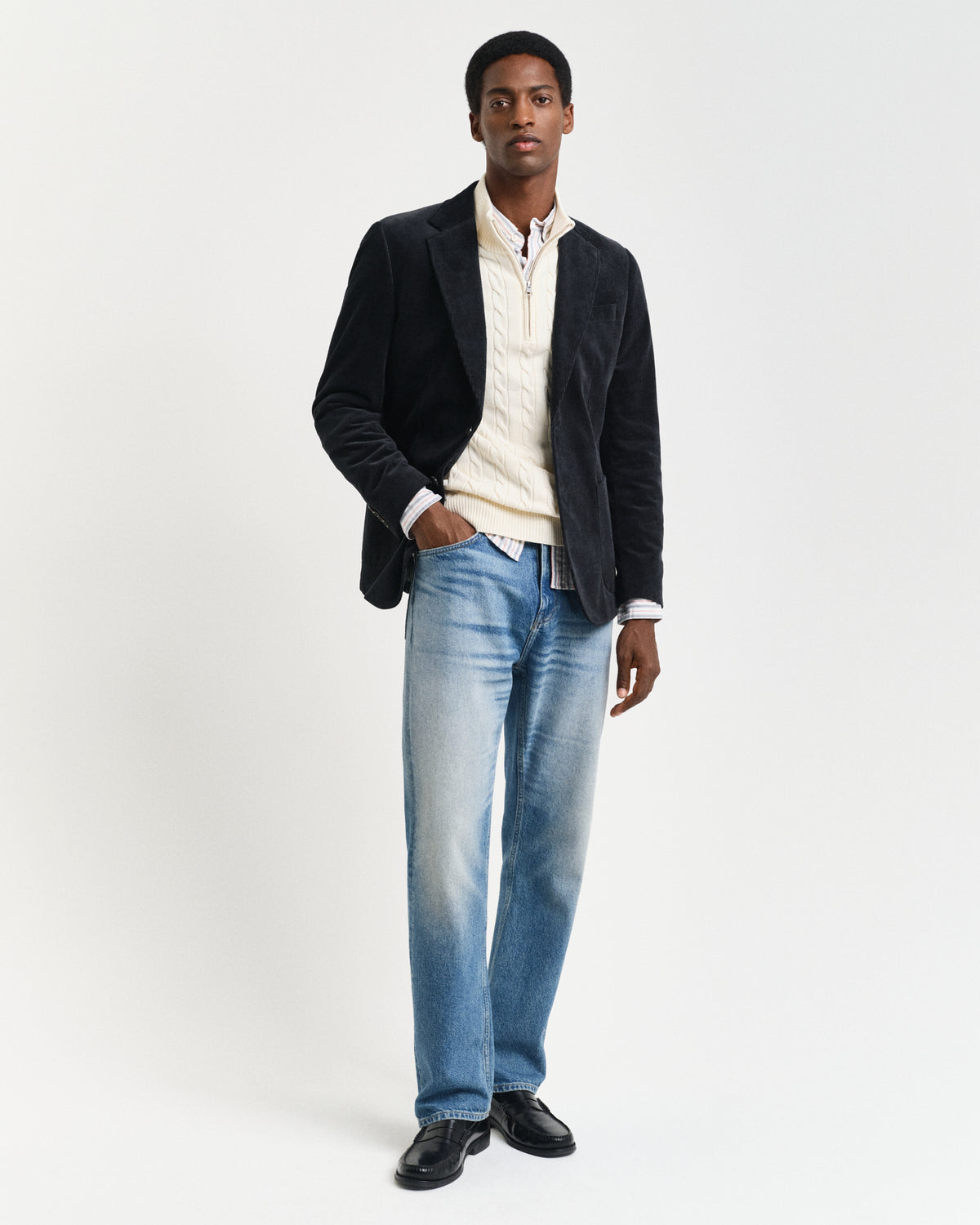 CREAM, COTTON CABLE HALF ZIP BY GANT AU.
