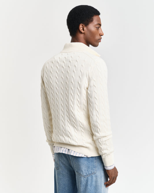 CREAM, COTTON CABLE HALF ZIP, BACK-VIEW BY GANT AU.